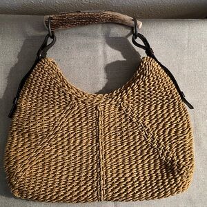 YSL Woven Raffia Purse with Horn handle